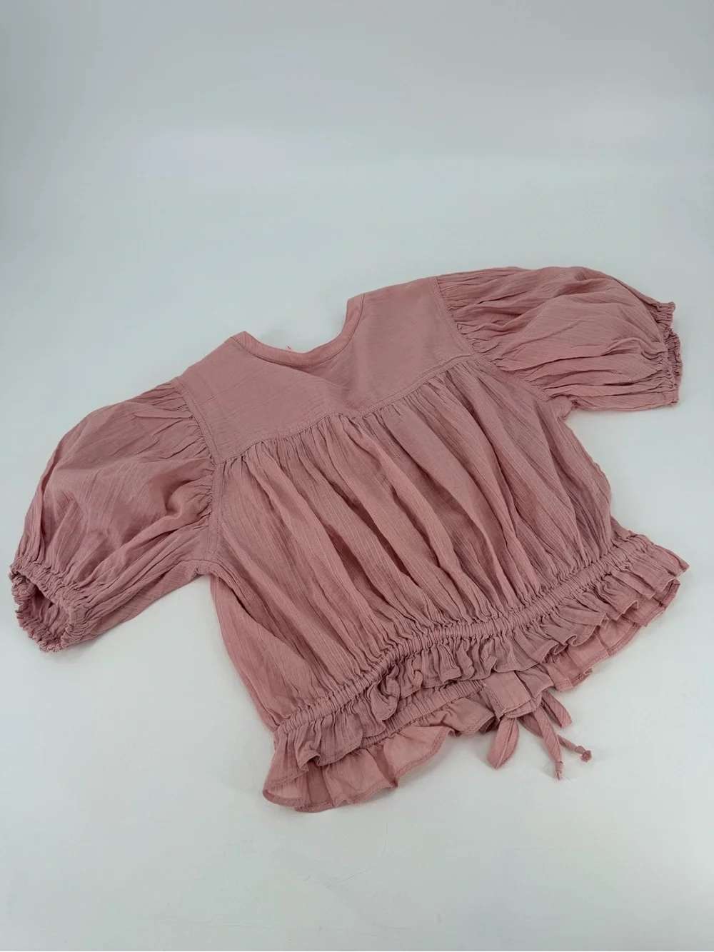 Free People Pink Little Cloud 100% Cotton Cropped Blouse Top Large